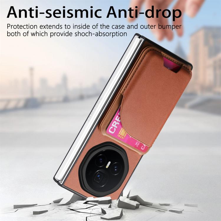 For Honor Magic V3 Twill Fabric Leather Skin Card Bag Magnetic Back Phone Case