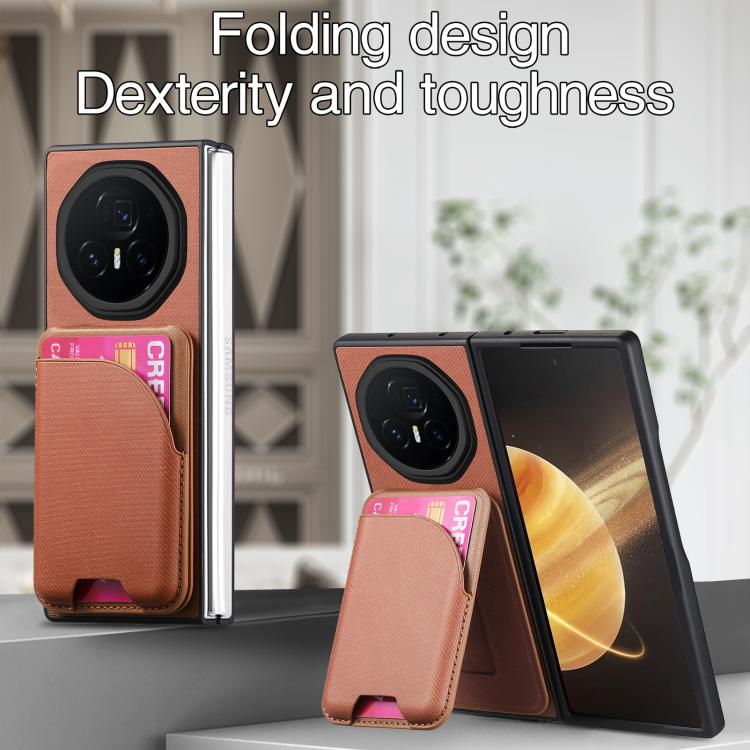 For Honor Magic V3 Twill Fabric Leather Skin Card Bag Magnetic Back Phone Case