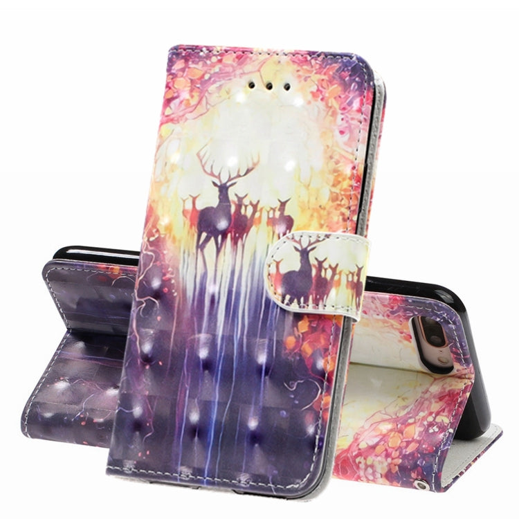 3D Visual Painting Left And Right Open Leather Case for iPhone 7Plus & 8Plus , With Bracket & Card Slot & Wallet & Bracelet