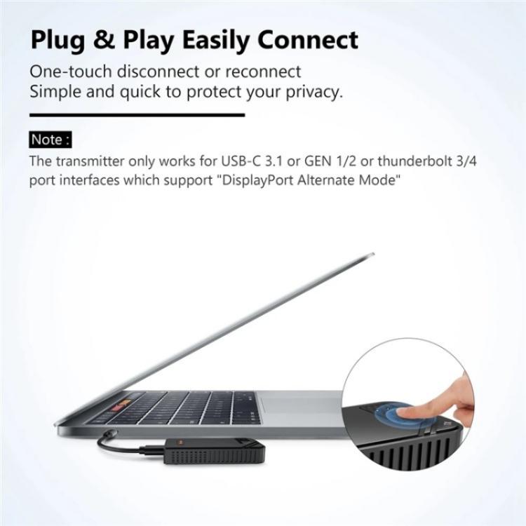 BOVBOX 091-TC For Phone Projector USB C Wireless Transmitter And Receiver Video Extender, Plug:UK Plug