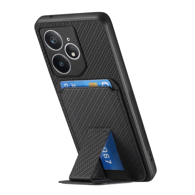 For Realme Neo7 Carbon Fiber Card Bag Fold Stand Phone Case