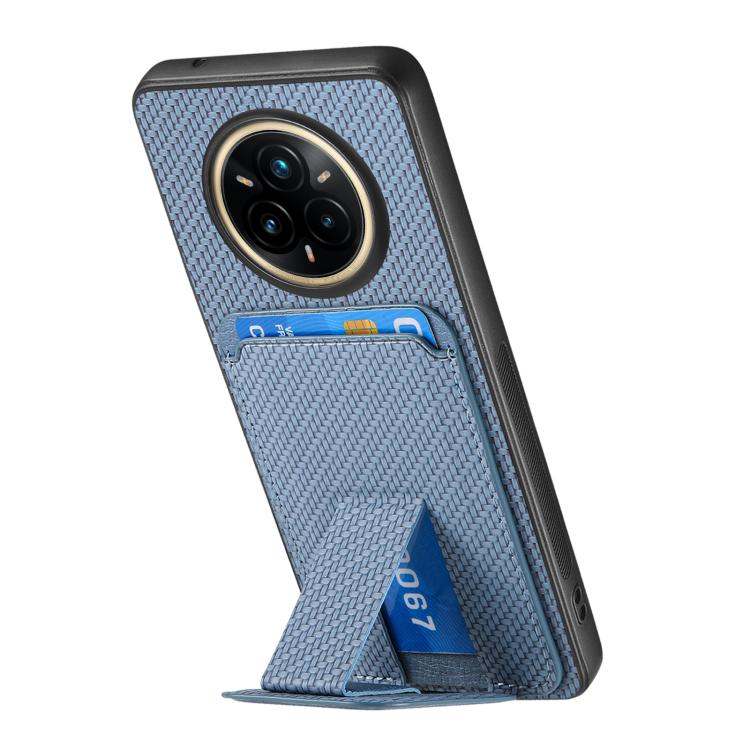For Realme 14 Pro Carbon Fiber Card Bag Fold Stand Phone Case
