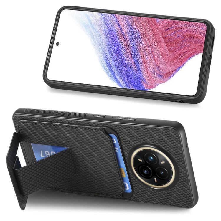 For Realme 14 Pro Carbon Fiber Card Bag Fold Stand Phone Case