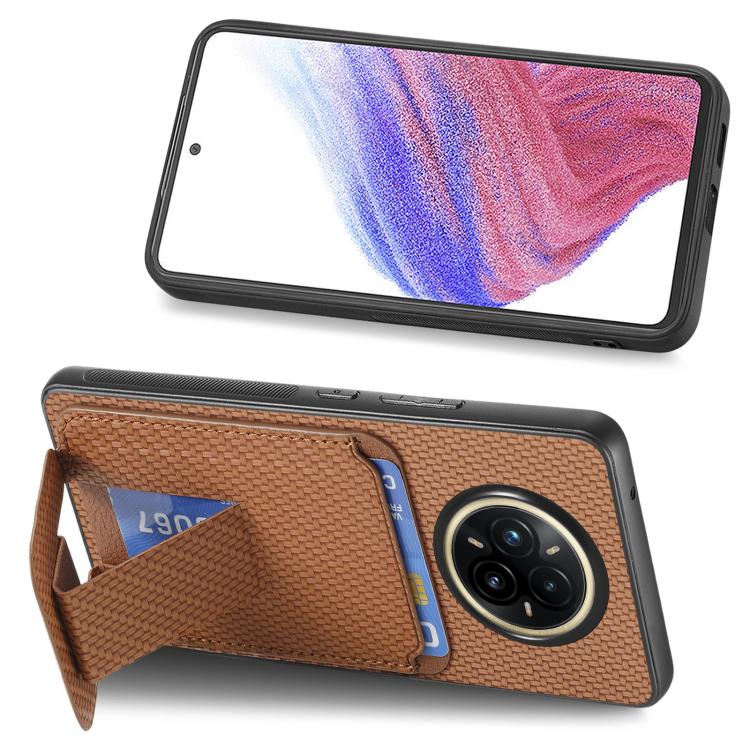 For Realme 14 Pro Carbon Fiber Card Bag Fold Stand Phone Case