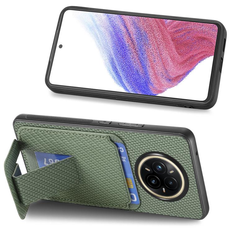 For Realme 14 Pro Carbon Fiber Card Bag Fold Stand Phone Case