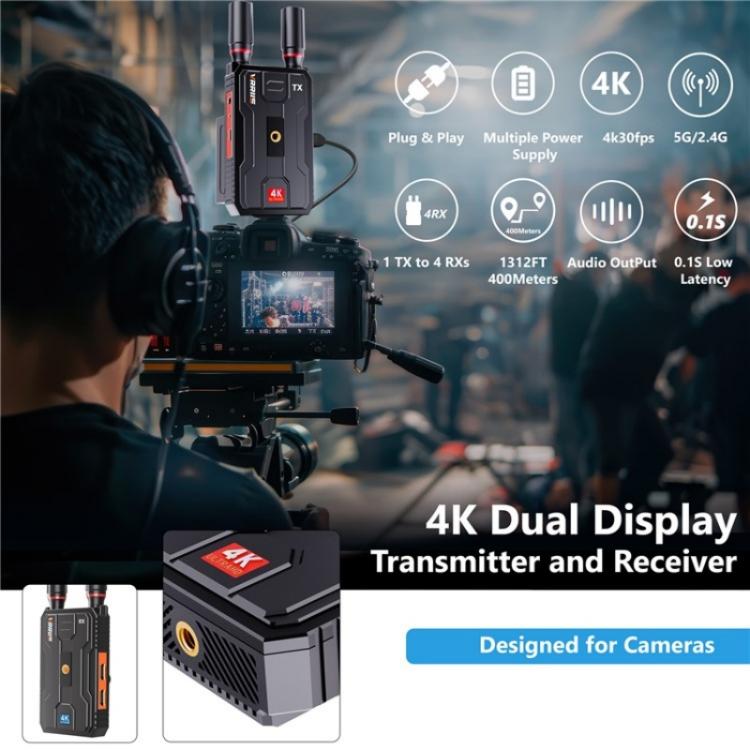 VRRIIS 097PRO Outdoor Live Streaming Audio Video Wireless Transmitter Receiver 4K HD Extender, Plug:US Plug