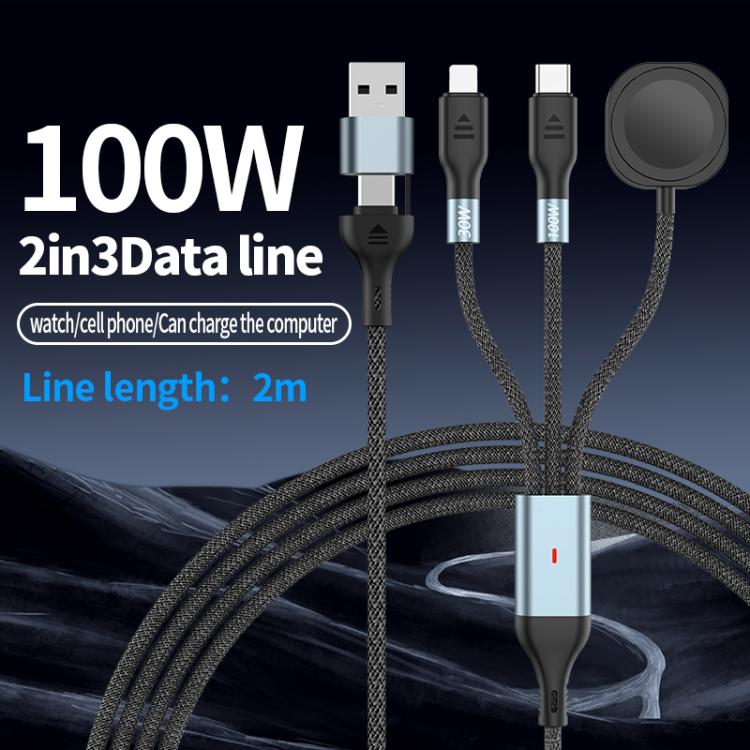 2m 2-in-3 100W PD Fast Charging Date Cable for Phone and Watch