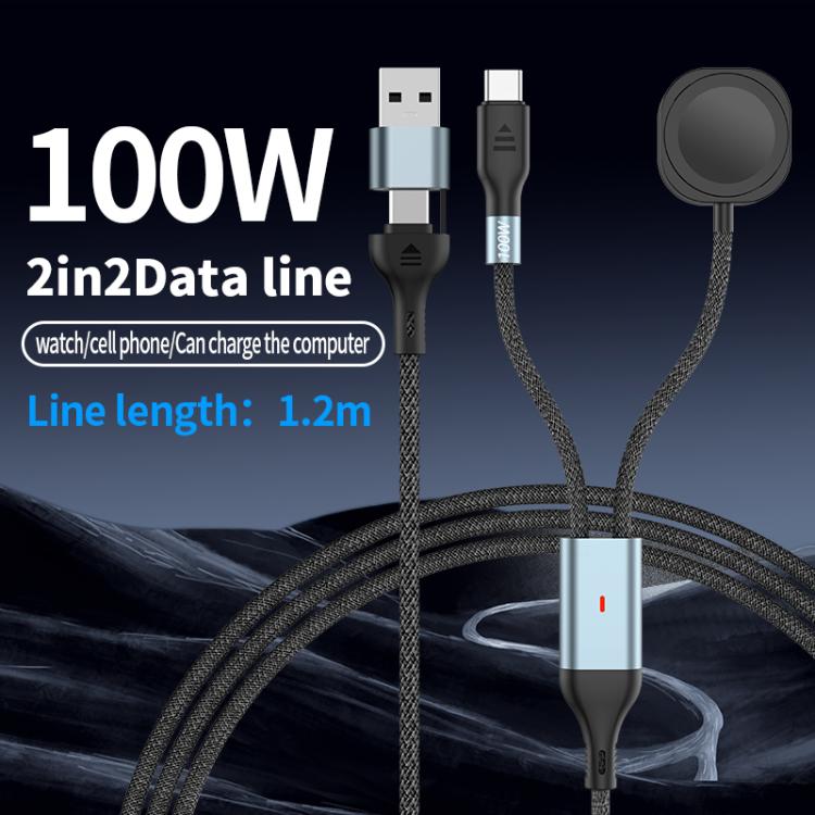 1.2m 2-in-2 100W PD Fast Charging Date Cable for Phone and Watch