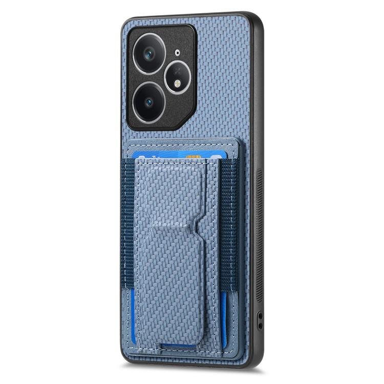 For Realme Neo7 Carbon Fiber Fold Stand Elastic Card Bag Phone Case