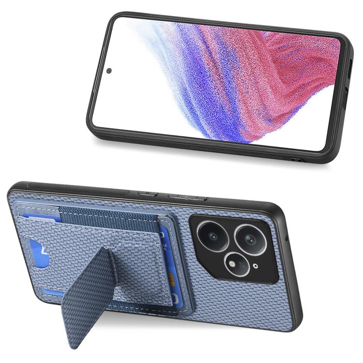 For Realme Neo7 Carbon Fiber Fold Stand Elastic Card Bag Phone Case