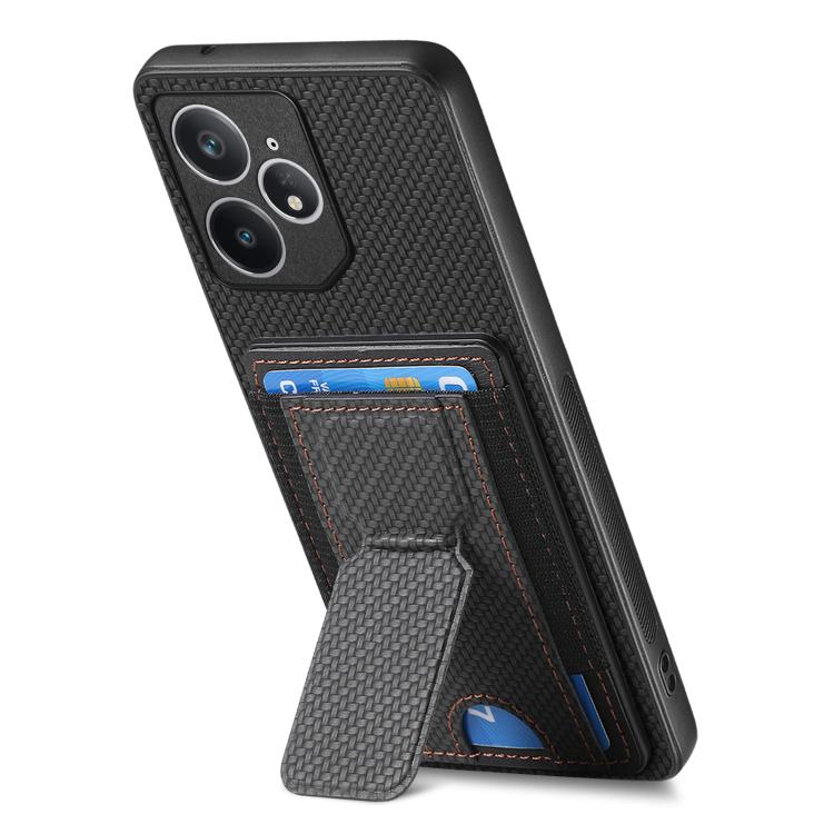 For Realme Neo7 Carbon Fiber Fold Stand Elastic Card Bag Phone Case