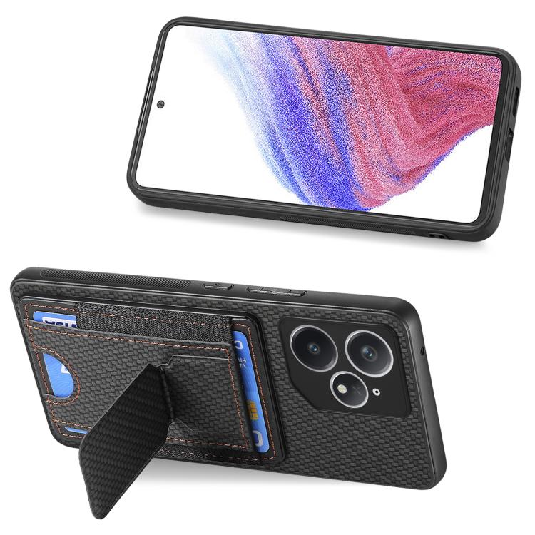 For Realme Neo7 Carbon Fiber Fold Stand Elastic Card Bag Phone Case