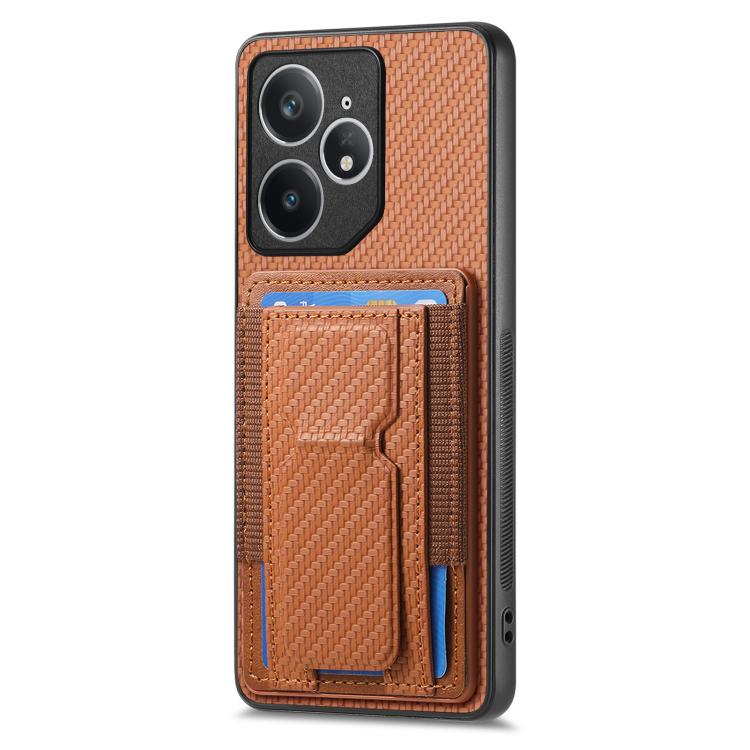 For Realme Neo7 Carbon Fiber Fold Stand Elastic Card Bag Phone Case