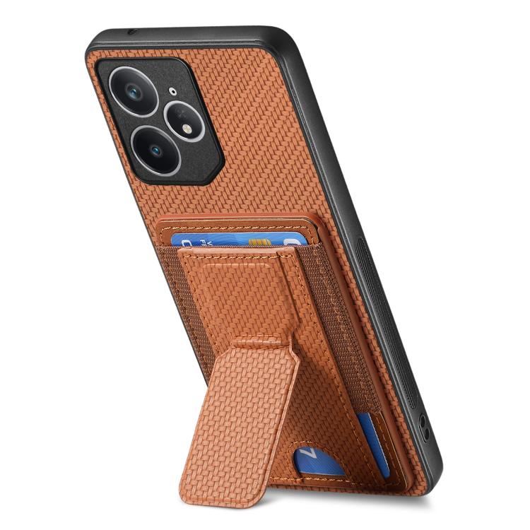 For Realme Neo7 Carbon Fiber Fold Stand Elastic Card Bag Phone Case