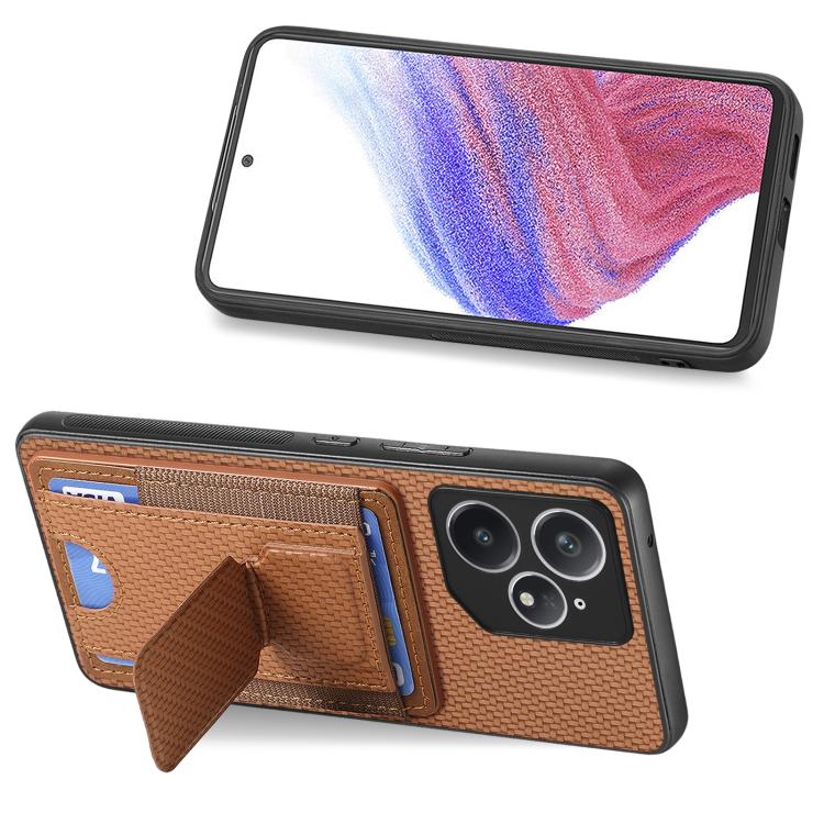 For Realme Neo7 Carbon Fiber Fold Stand Elastic Card Bag Phone Case
