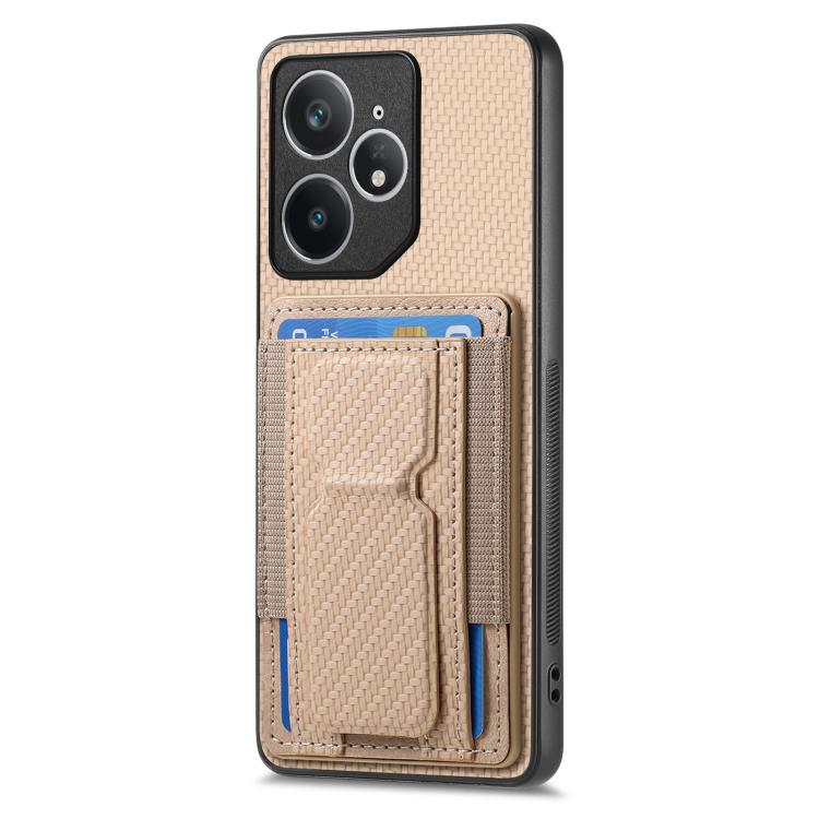 For Realme Neo7 Carbon Fiber Fold Stand Elastic Card Bag Phone Case