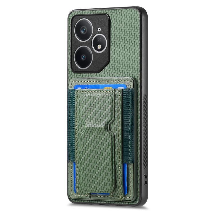 For Realme Neo7 Carbon Fiber Fold Stand Elastic Card Bag Phone Case