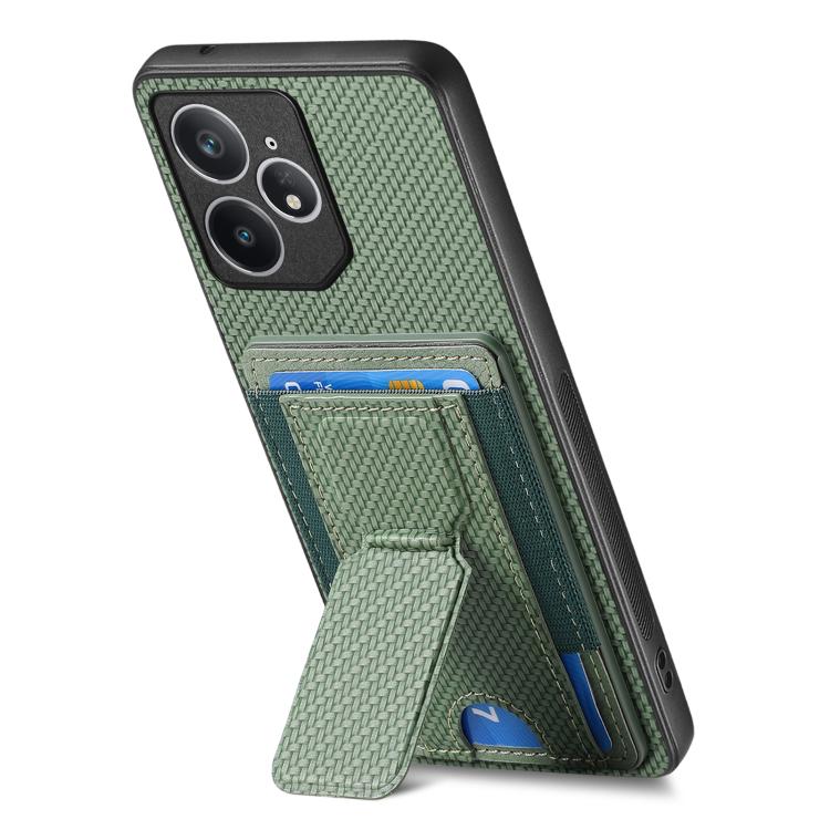 For Realme Neo7 Carbon Fiber Fold Stand Elastic Card Bag Phone Case