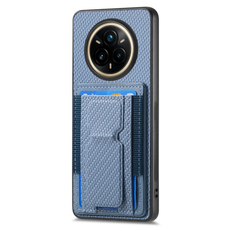 For Realme 14 Pro+ Carbon Fiber Fold Stand Elastic Card Bag Phone Case