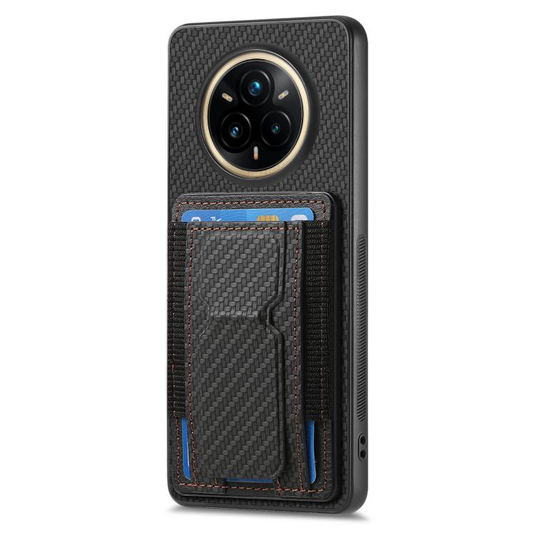 For Realme 14 Pro+ Carbon Fiber Fold Stand Elastic Card Bag Phone Case