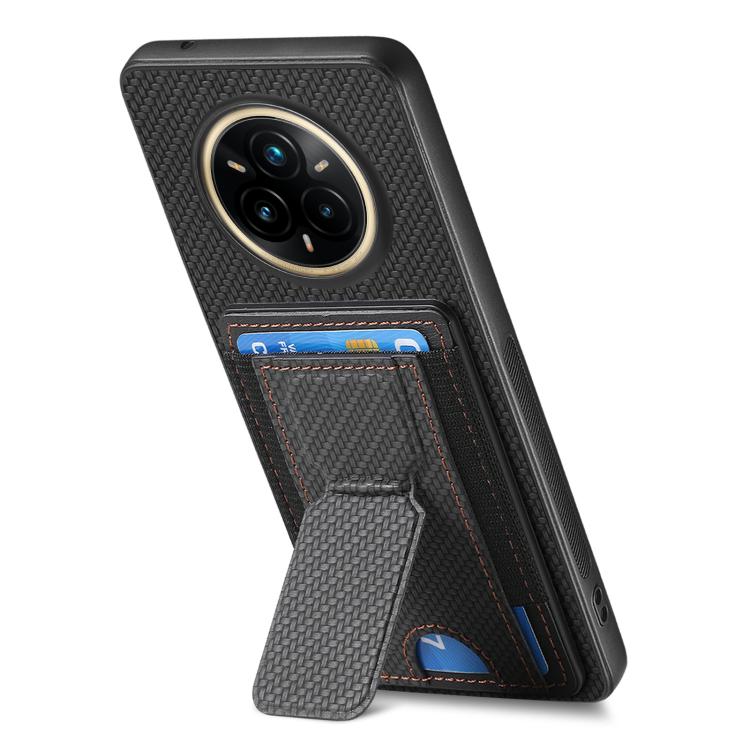 For Realme 14 Pro+ Carbon Fiber Fold Stand Elastic Card Bag Phone Case
