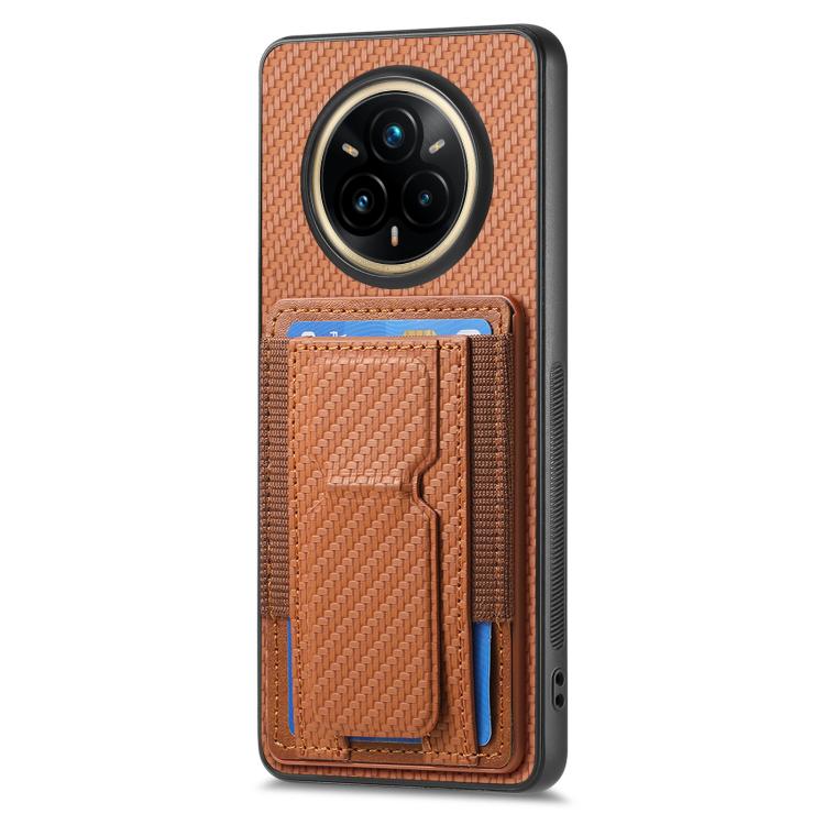 For Realme 14 Pro+ Carbon Fiber Fold Stand Elastic Card Bag Phone Case