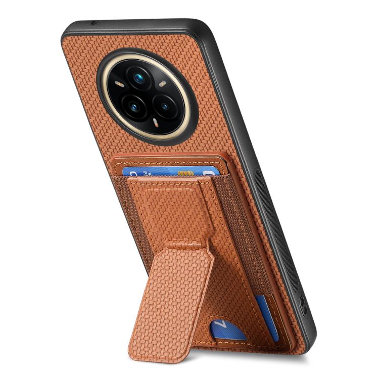 For Realme 14 Pro+ Carbon Fiber Fold Stand Elastic Card Bag Phone Case