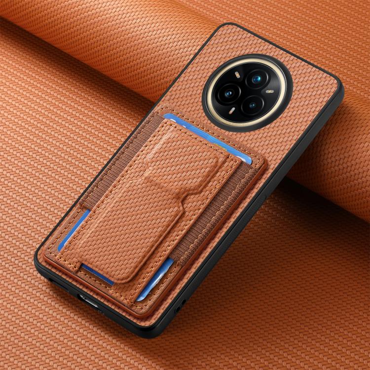 For Realme 14 Pro+ Carbon Fiber Fold Stand Elastic Card Bag Phone Case