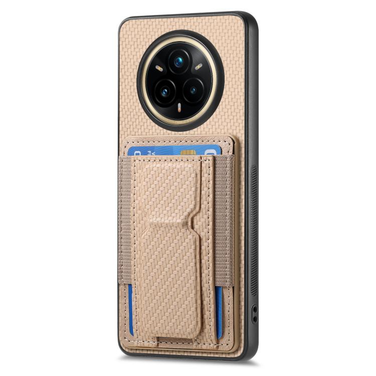 For Realme 14 Pro+ Carbon Fiber Fold Stand Elastic Card Bag Phone Case