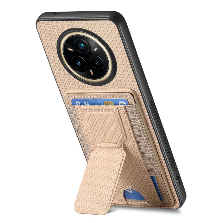 For Realme 14 Pro+ Carbon Fiber Fold Stand Elastic Card Bag Phone Case