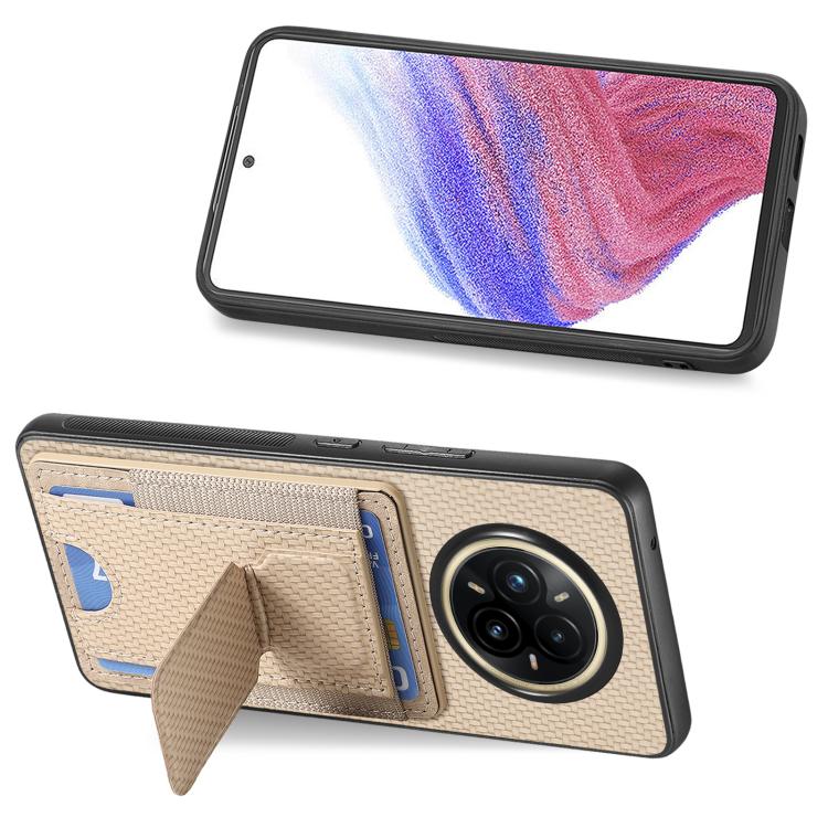 For Realme 14 Pro+ Carbon Fiber Fold Stand Elastic Card Bag Phone Case