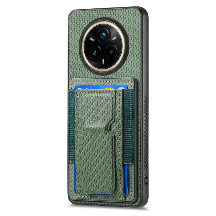 For Realme 14 Pro+ Carbon Fiber Fold Stand Elastic Card Bag Phone Case