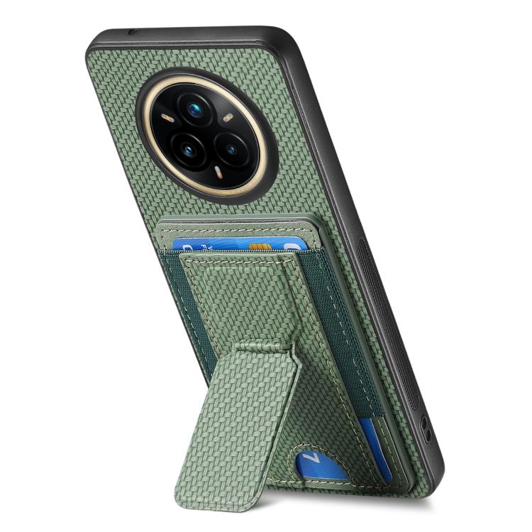 For Realme 14 Pro+ Carbon Fiber Fold Stand Elastic Card Bag Phone Case