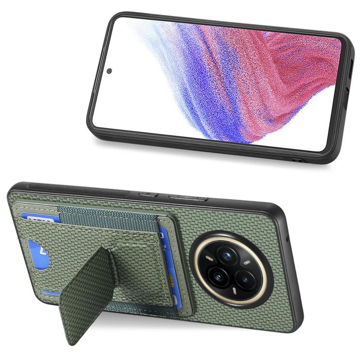 For Realme 14 Pro+ Carbon Fiber Fold Stand Elastic Card Bag Phone Case