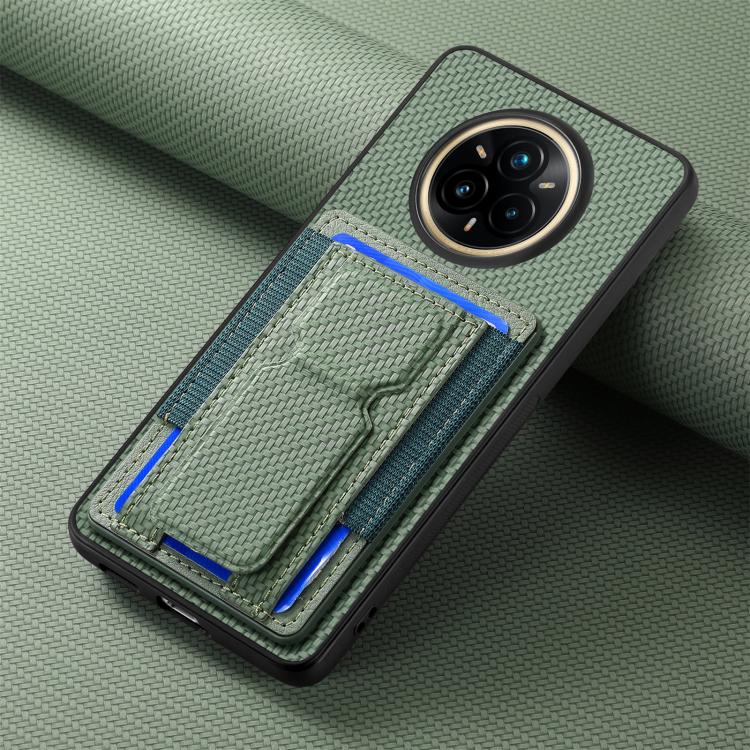 For Realme 14 Pro+ Carbon Fiber Fold Stand Elastic Card Bag Phone Case
