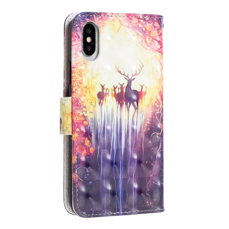 For iPhone X / XS 3D Visual Painting Left And Right Open Leather Case  with Bracket & Card Slot & Wallet & Bracelet