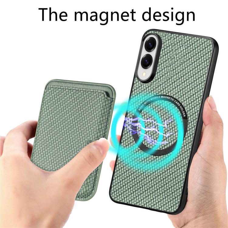 For Samsung Galaxy S25 Edge 5G Carbon Fiber Leather Card Magsafe Phone Case