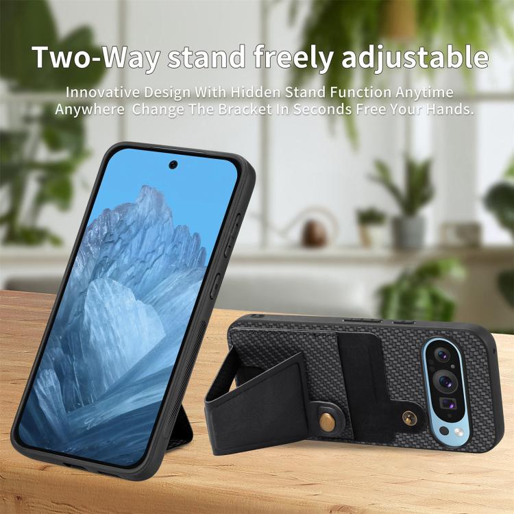For Google Pixel 9 Pro XL Carbon Fiber Wallet Flip Card K-shaped Holder Phone Case