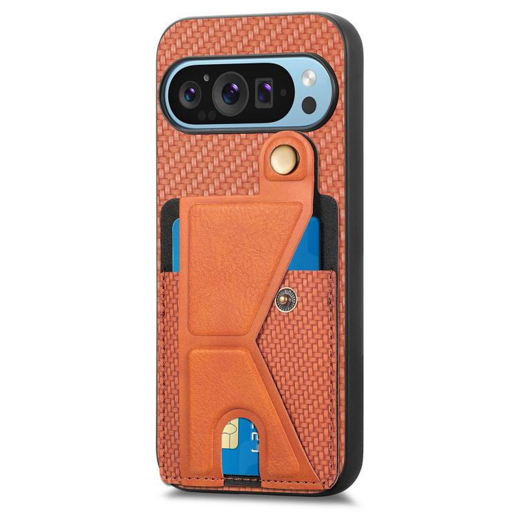 For Google Pixel 9 Pro XL Carbon Fiber Wallet Flip Card K-shaped Holder Phone Case