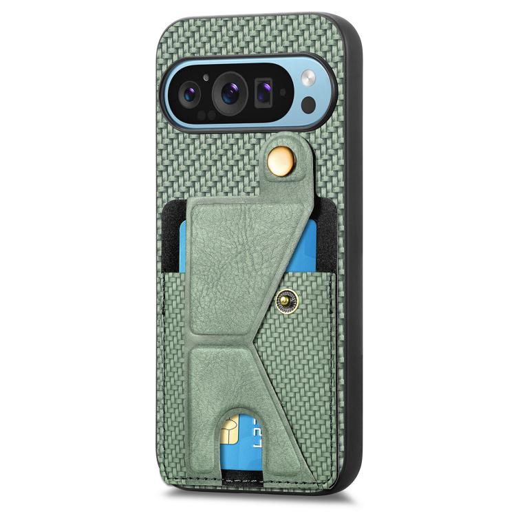 For Google Pixel 9 Pro XL Carbon Fiber Wallet Flip Card K-shaped Holder Phone Case