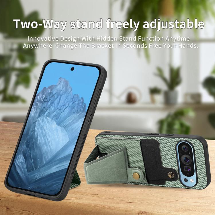 For Google Pixel 9 Pro XL Carbon Fiber Wallet Flip Card K-shaped Holder Phone Case