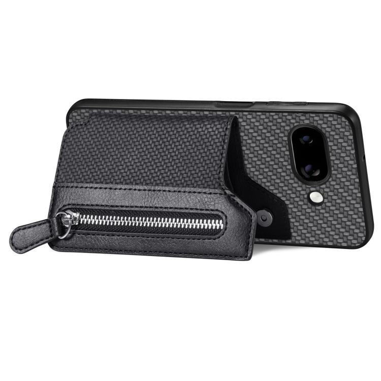 For Google Pixel 9a Carbon Fiber Horizontal Flip Zipper Wallet Phone Case