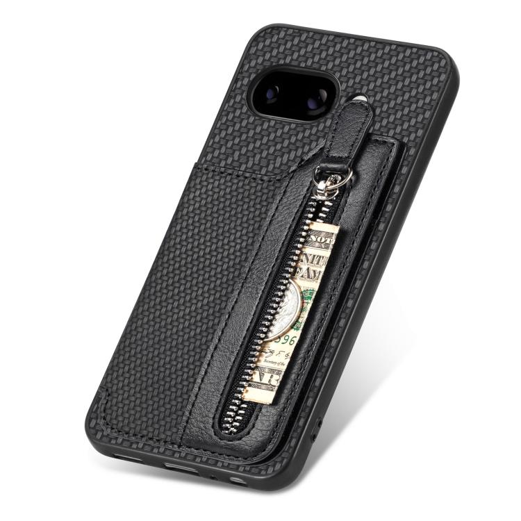 For Google Pixel 9a Carbon Fiber Horizontal Flip Zipper Wallet Phone Case