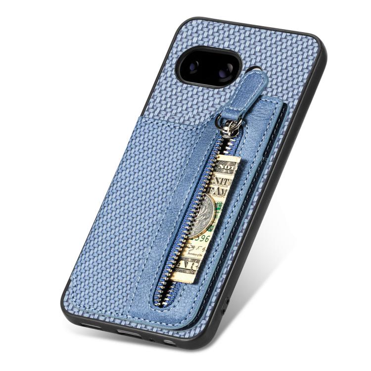 For Google Pixel 9a Carbon Fiber Horizontal Flip Zipper Wallet Phone Case