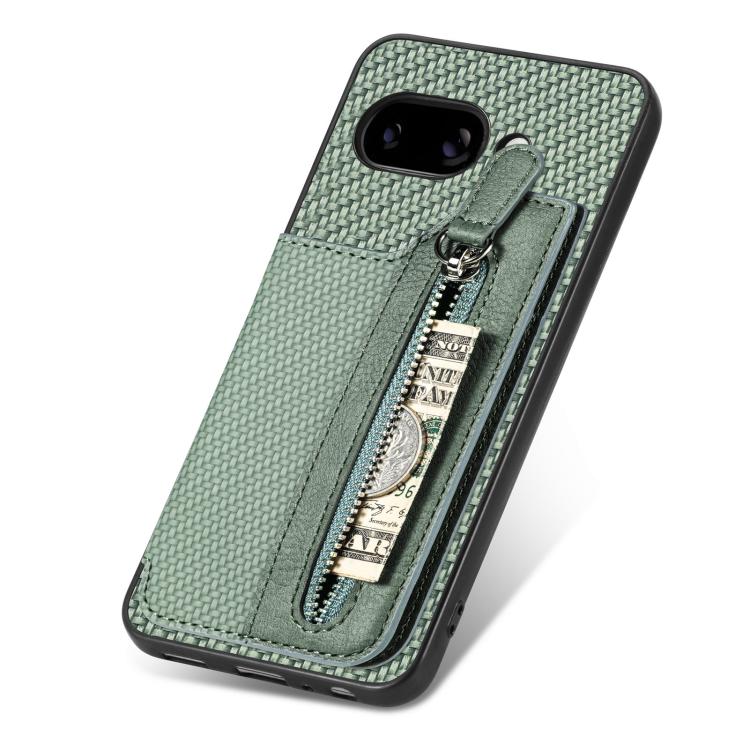For Google Pixel 9a Carbon Fiber Horizontal Flip Zipper Wallet Phone Case