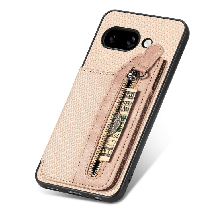 For Google Pixel 9a Carbon Fiber Horizontal Flip Zipper Wallet Phone Case