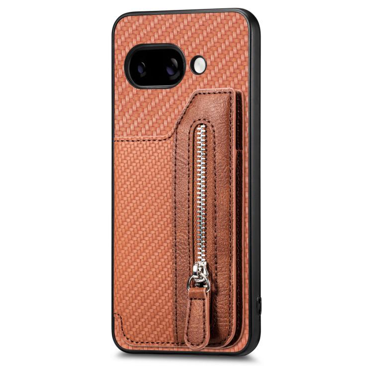 For Google Pixel 9a Carbon Fiber Horizontal Flip Zipper Wallet Phone Case