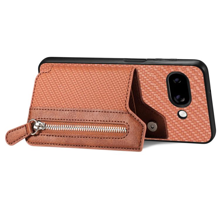 For Google Pixel 9a Carbon Fiber Horizontal Flip Zipper Wallet Phone Case