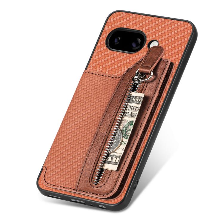 For Google Pixel 9a Carbon Fiber Horizontal Flip Zipper Wallet Phone Case