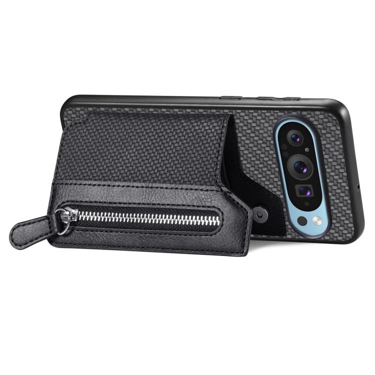 For Google Pixel 9 / 9 Pro Carbon Fiber Horizontal Flip Zipper Wallet Phone Case